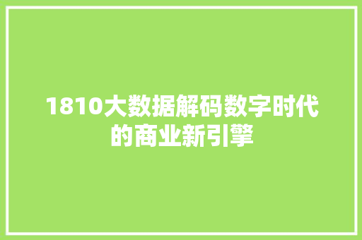 1810大数据解码数字时代的商业新引擎