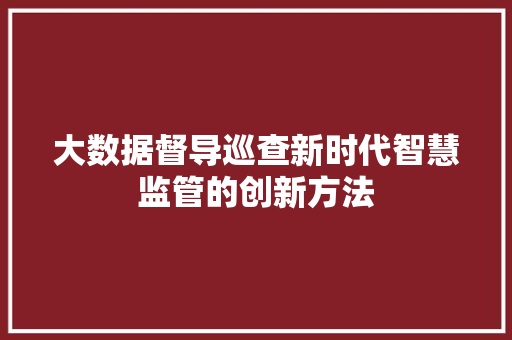大数据督导巡查新时代智慧监管的创新方法  第1张