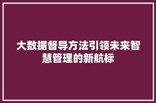 大数据督导方法引领未来智慧管理的新航标