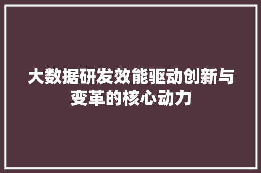 大数据研发效能驱动创新与变革的核心动力
