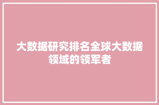 大数据研究排名全球大数据领域的领军者  第1张