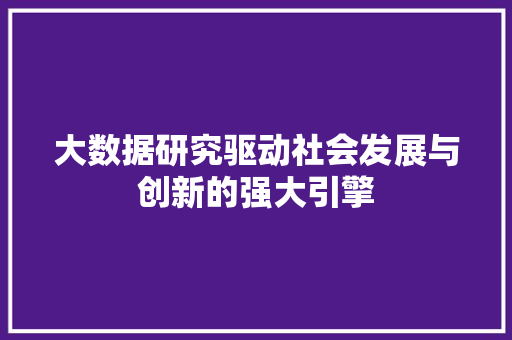 大数据研究驱动社会发展与创新的强大引擎