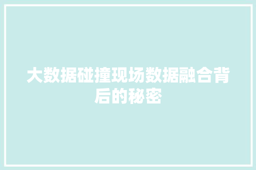 大数据碰撞现场数据融合背后的秘密