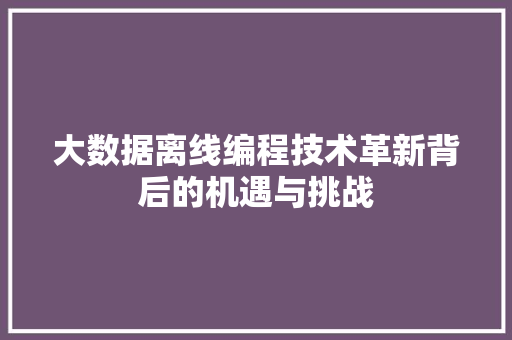 大数据离线编程技术革新背后的机遇与挑战