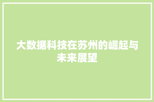 大数据科技在苏州的崛起与未来展望  第1张