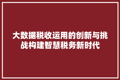 大数据税收运用的创新与挑战构建智慧税务新时代  第1张