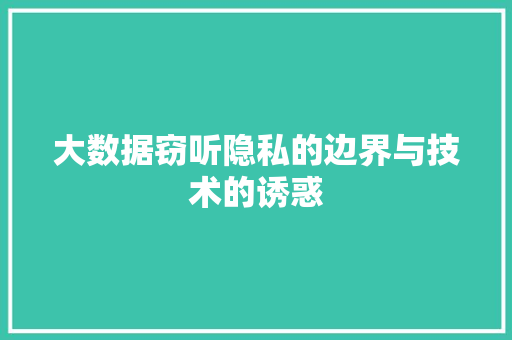 大数据窃听隐私的边界与技术的诱惑