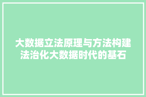 大数据立法原理与方法构建法治化大数据时代的基石  第1张