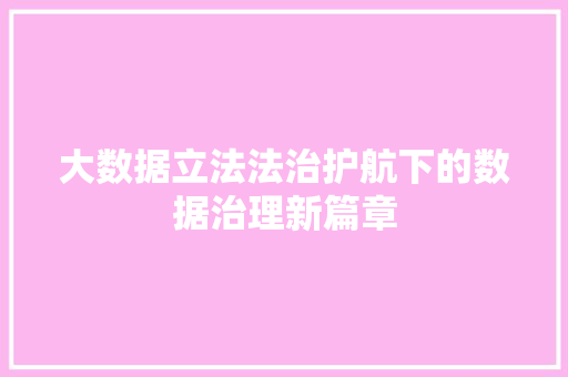 大数据立法法治护航下的数据治理新篇章  第1张