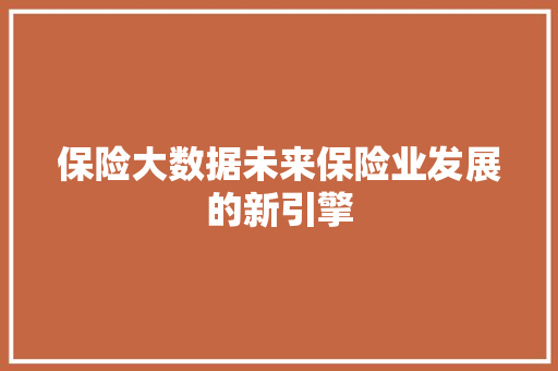 保险大数据未来保险业发展的新引擎  第1张
