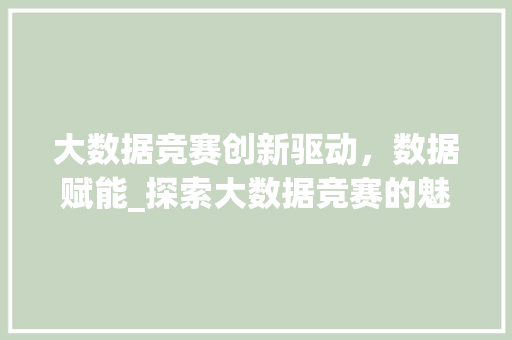 大数据竞赛创新驱动，数据赋能_探索大数据竞赛的魅力与价值