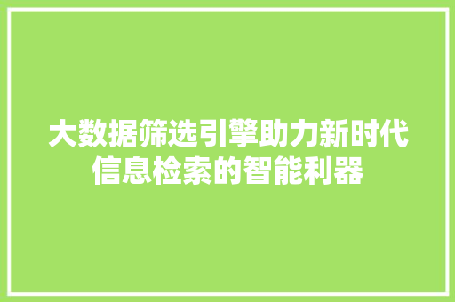 大数据筛选引擎助力新时代信息检索的智能利器