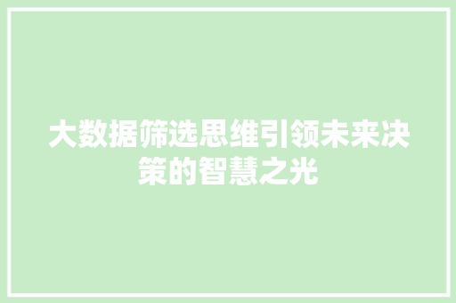 大数据筛选思维引领未来决策的智慧之光