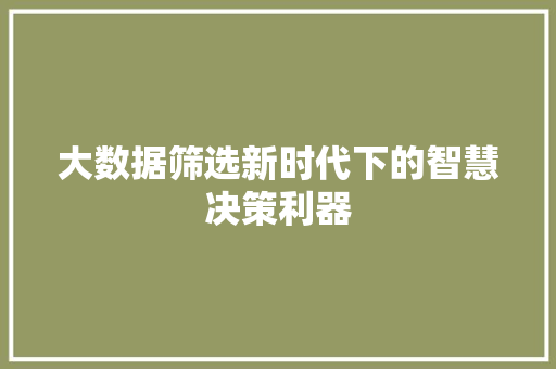 大数据筛选新时代下的智慧决策利器  第1张