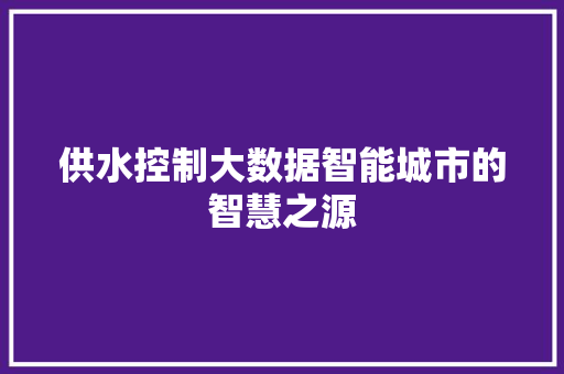 供水控制大数据智能城市的智慧之源