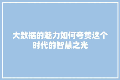 大数据的魅力如何夸赞这个时代的智慧之光