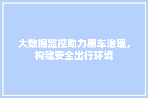 大数据监控助力黑车治理，构建安全出行环境