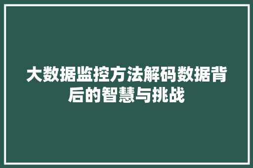 大数据监控方法解码数据背后的智慧与挑战  第1张