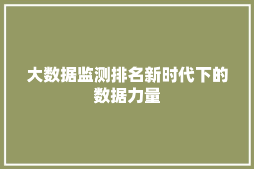 大数据监测排名新时代下的数据力量