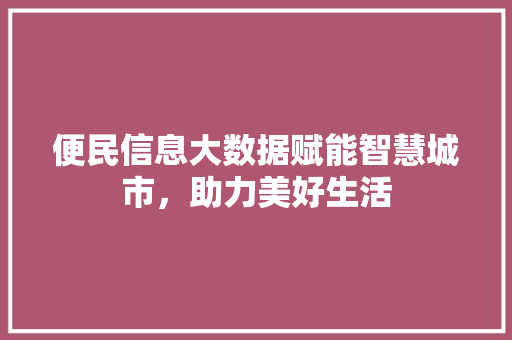 便民信息大数据赋能智慧城市，助力美好生活