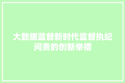 大数据监督新时代监督执纪问责的创新举措