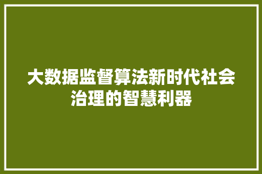 大数据监督算法新时代社会治理的智慧利器