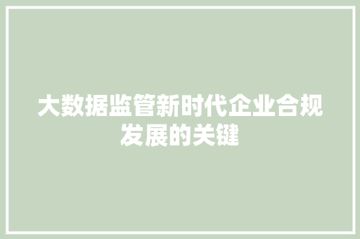 大数据监管新时代企业合规发展的关键  第1张