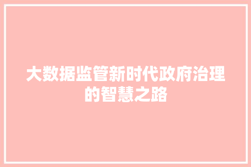 大数据监管新时代政府治理的智慧之路