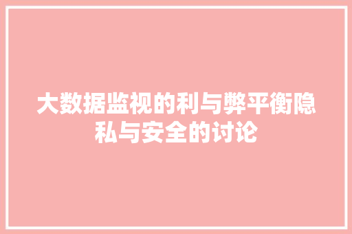 大数据监视的利与弊平衡隐私与安全的讨论