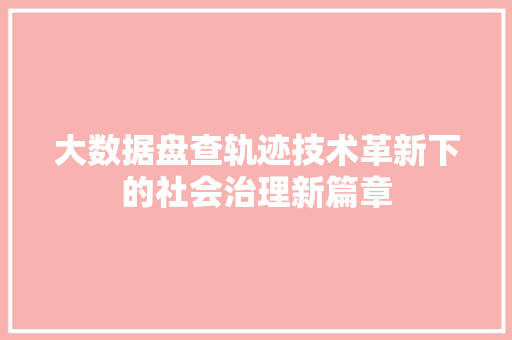 大数据盘查轨迹技术革新下的社会治理新篇章  第1张