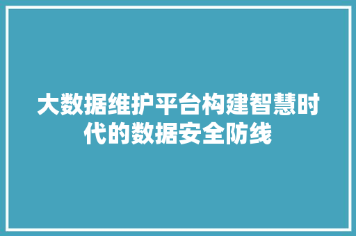 大数据维护平台构建智慧时代的数据安全防线