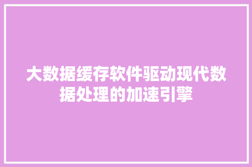 大数据缓存软件驱动现代数据处理的加速引擎  第1张