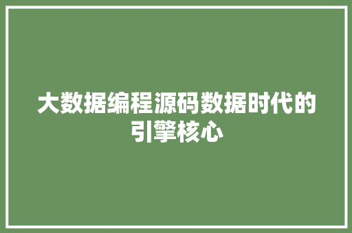 大数据编程源码数据时代的引擎核心