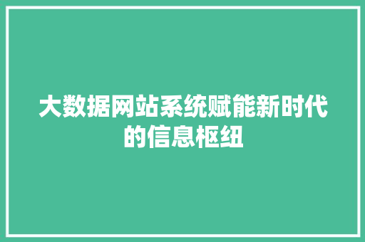 大数据网站系统赋能新时代的信息枢纽  第1张