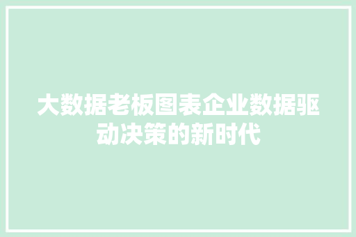 大数据老板图表企业数据驱动决策的新时代  第1张