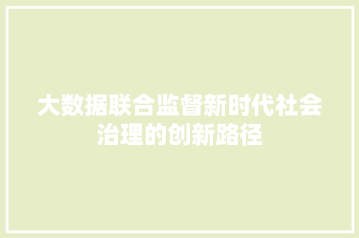 大数据联合监督新时代社会治理的创新路径  第1张
