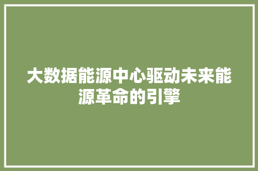 大数据能源中心驱动未来能源革命的引擎