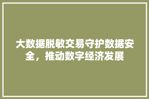 大数据脱敏交易守护数据安全，推动数字经济发展  第1张
