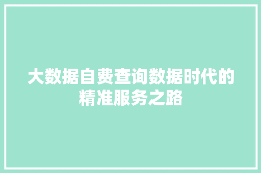 大数据自费查询数据时代的精准服务之路  第1张