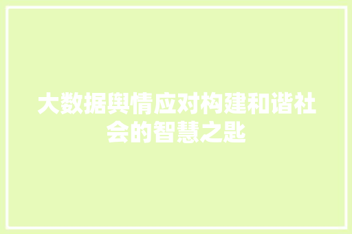 大数据舆情应对构建和谐社会的智慧之匙