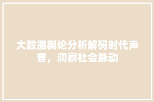 大数据舆论分析解码时代声音，洞察社会脉动