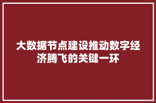 大数据节点建设推动数字经济腾飞的关键一环