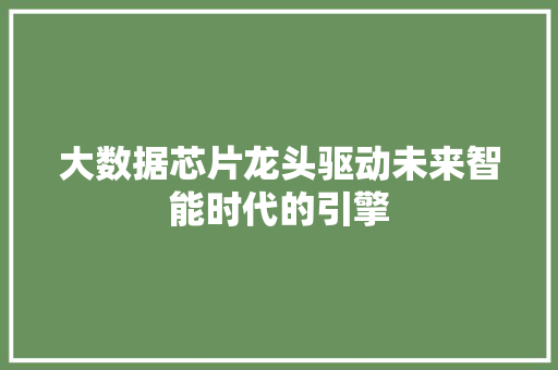 大数据芯片龙头驱动未来智能时代的引擎