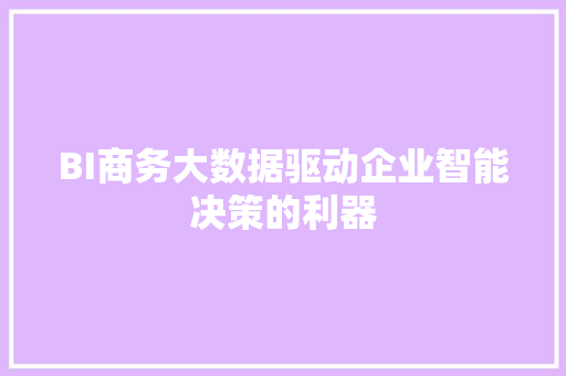 BI商务大数据驱动企业智能决策的利器