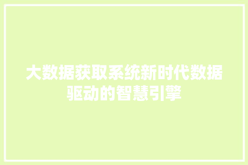 大数据获取系统新时代数据驱动的智慧引擎