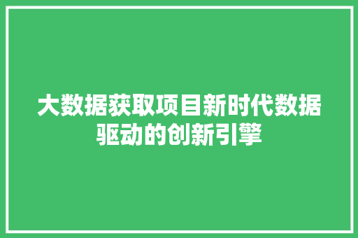 大数据获取项目新时代数据驱动的创新引擎