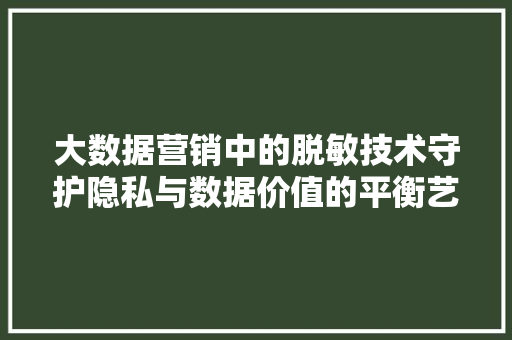 大数据营销中的脱敏技术守护隐私与数据价值的平衡艺术