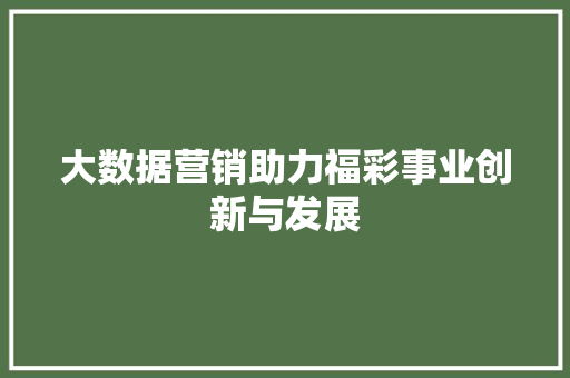 大数据营销助力福彩事业创新与发展