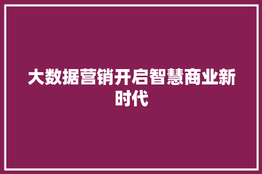 大数据营销开启智慧商业新时代