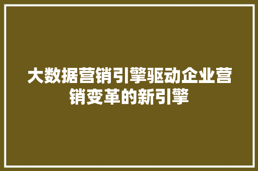 大数据营销引擎驱动企业营销变革的新引擎